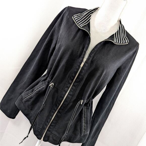 JONES NEW YORK SIG PETITE! BLACK, WHITE ZIPPER FRONT, SWEATSHIRT JACKET! SZ PM - Picture 9 of 9